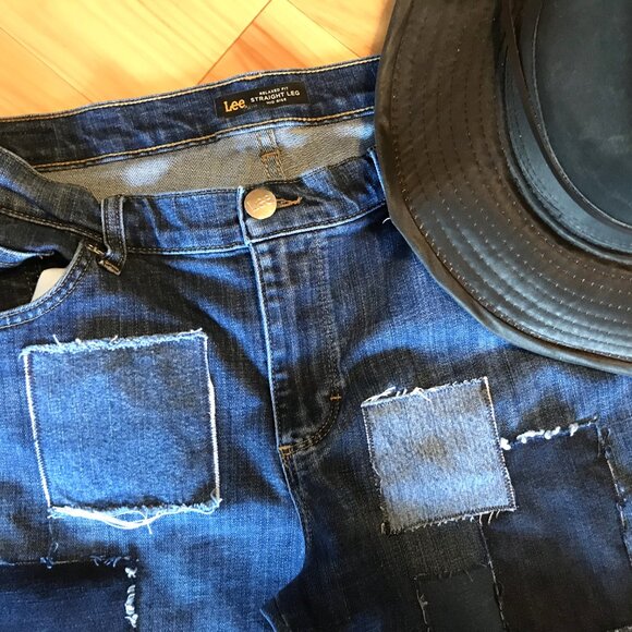 Upcycled Patchwork Jeans: Denim on Denim Patched Boho Hippie Jeans, Size 12M - Picture 5 of 13